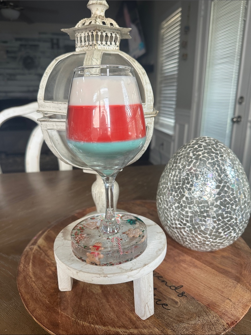 🎄Christmas🎅 wine glass candle with epoxy resin base HOMEMADE